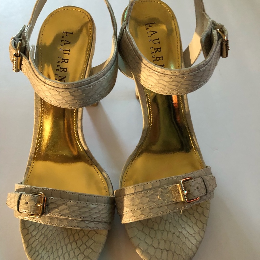 Lauren Ralph Lauren snakeskin 4 inch sandals.
